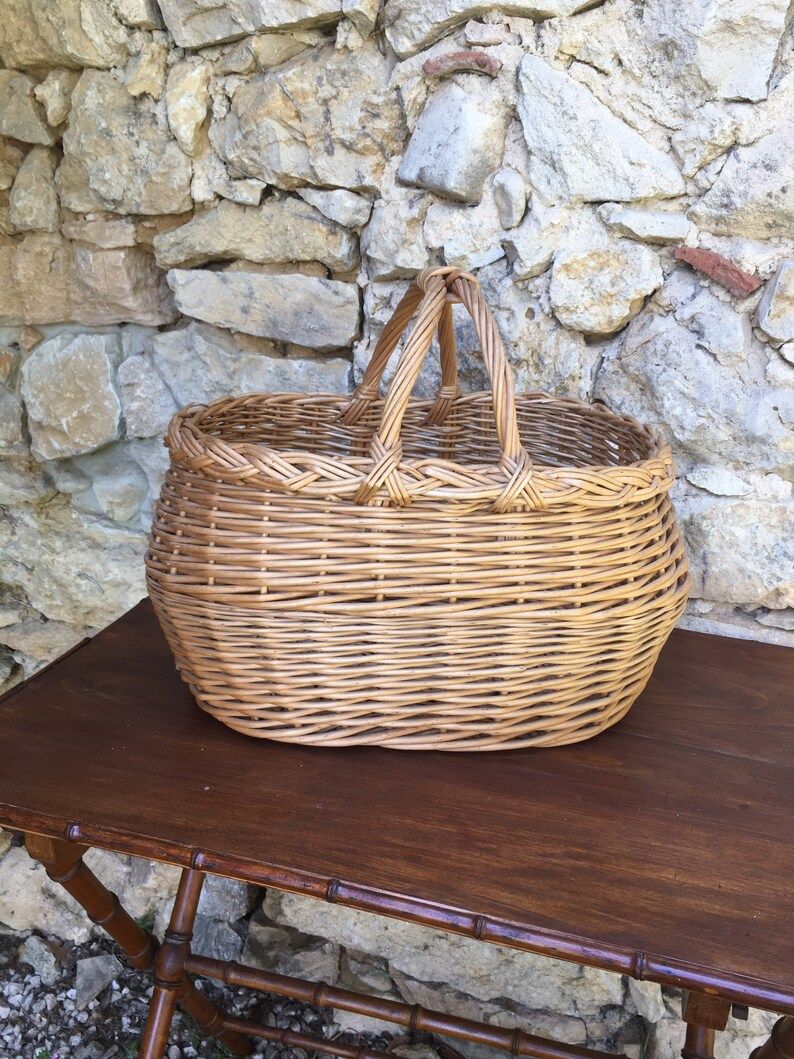 French Vintage Large Wicker Market Basket - Etsy | Etsy (US)