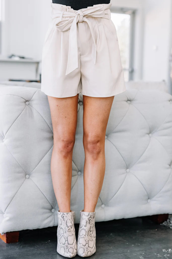 Dreaming Of The Days Taupe Brown Vegan Leather Shorts | The Mint Julep Boutique