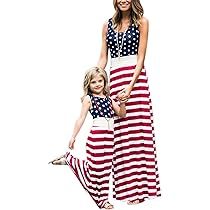 4th of July American Flag Mommy and Me Stripe Stitching Beach Maxi Dresses | Amazon (US)