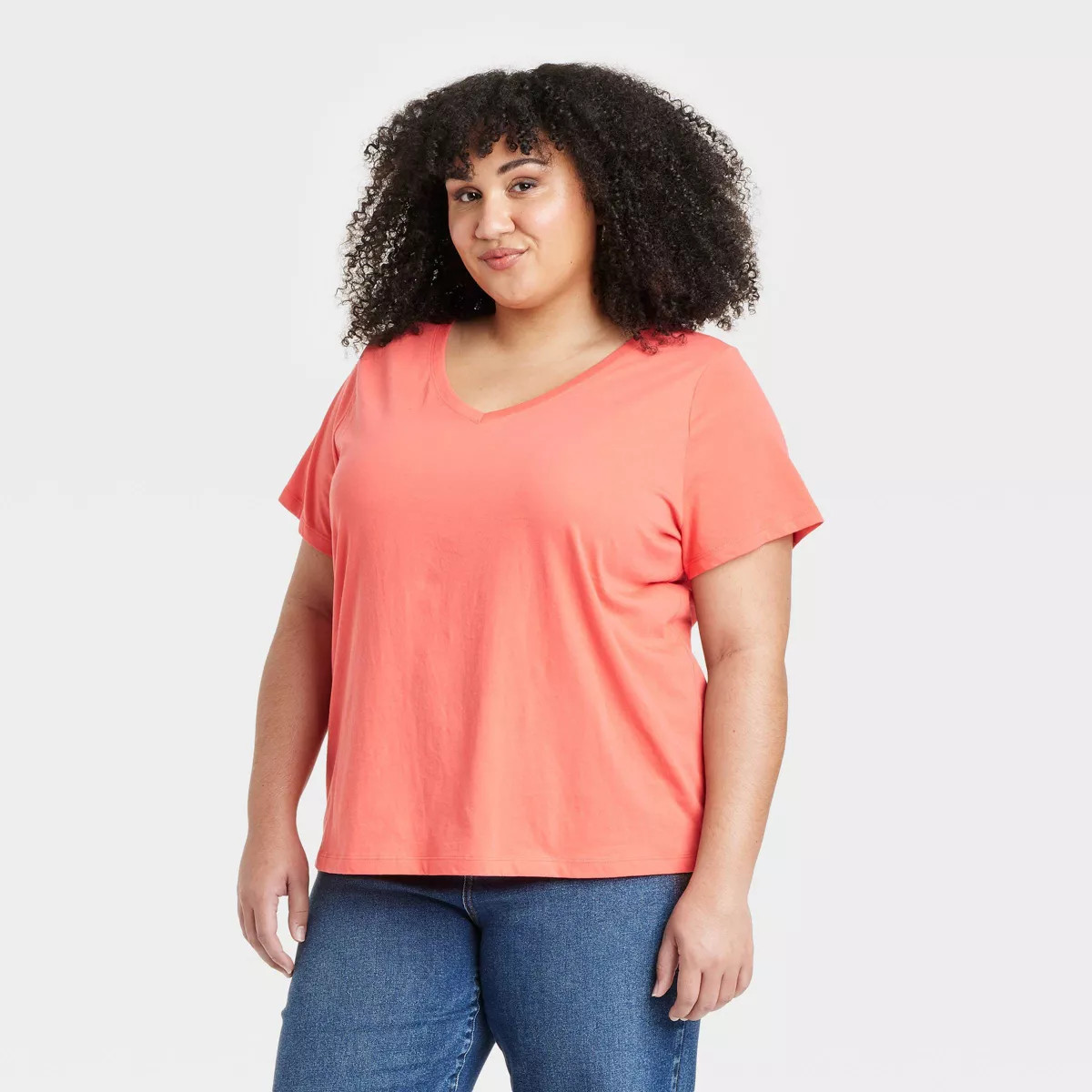 Women's Short Sleeve V-Neck T-Shirt - Ava & Viv™ Coral 2X | Target