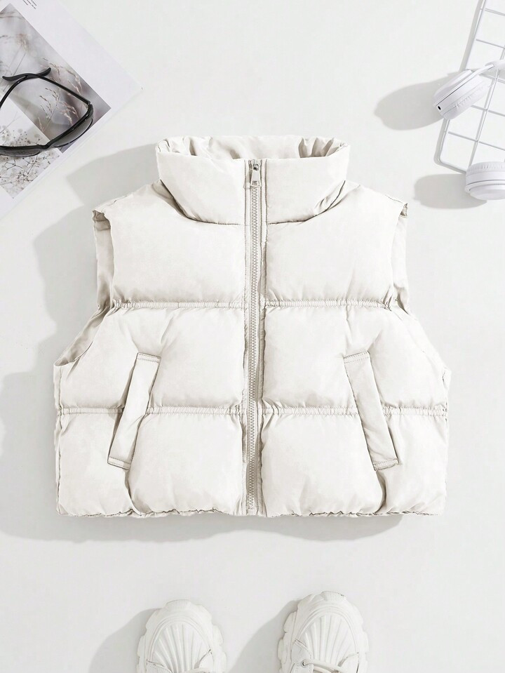 SHEIN EZwear Zipper Front Vest Padded Jacket | SHEIN