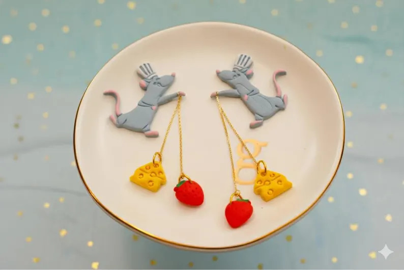 Chef Remy Earrings | Polymer Clay Cheese & Strawberry Dangle Earrings - Etsy | Etsy (Global)