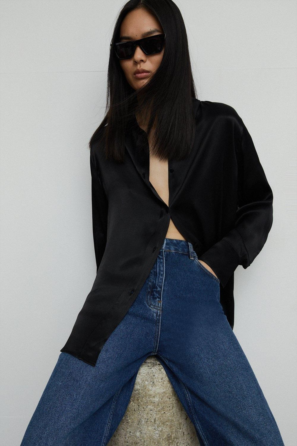 Satin Oversize Shirt | Warehouse UK & IE