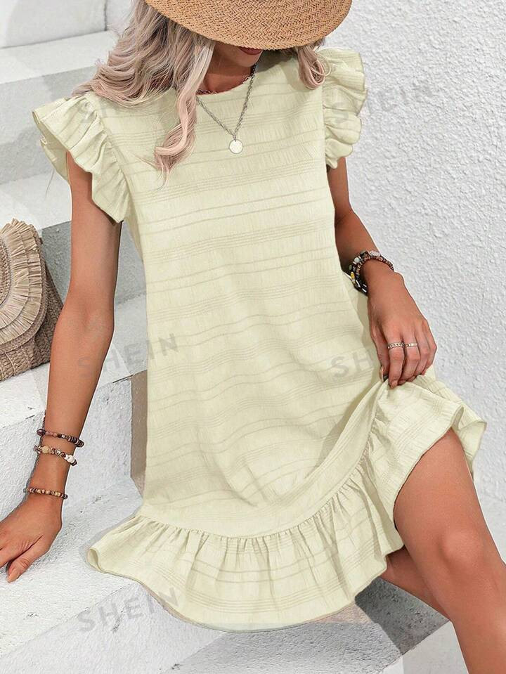 SHEIN VCAY Women's Summer Vacation Solid Color Round Neck Cap Sleeve Loose Dress | SHEIN