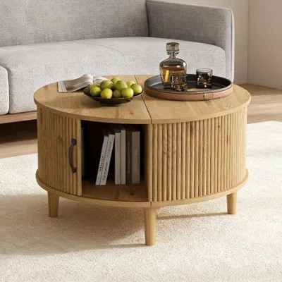 Round Coffee Table with Storage, Mid Century Modern Dining Table with Sliding Cabinet Door and Flip Up Panel, Fluted Center Table for Living Room, Hom | Wayfair North America