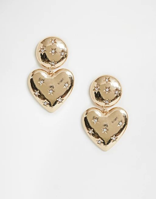 New Look dimpled vintage heart earrings in gold | ASOS US