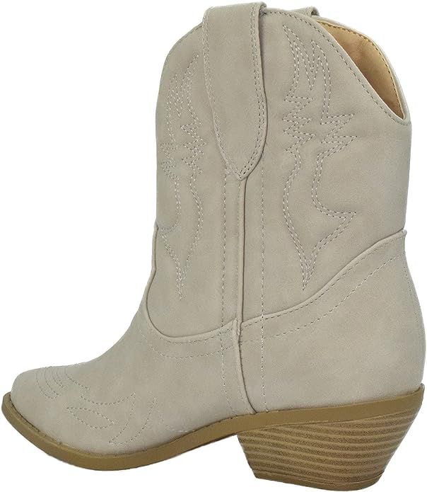 Soda Women Cowgirl Cowboy Western Stitched Ankle Boots Pointed Toe Short Booties Rigging-S | Amazon (US)