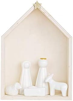 Creative Co-Op Wood Nativity with Ceramic (Set of 6 Pieces) Figures and Figurines, White | Amazon (US)