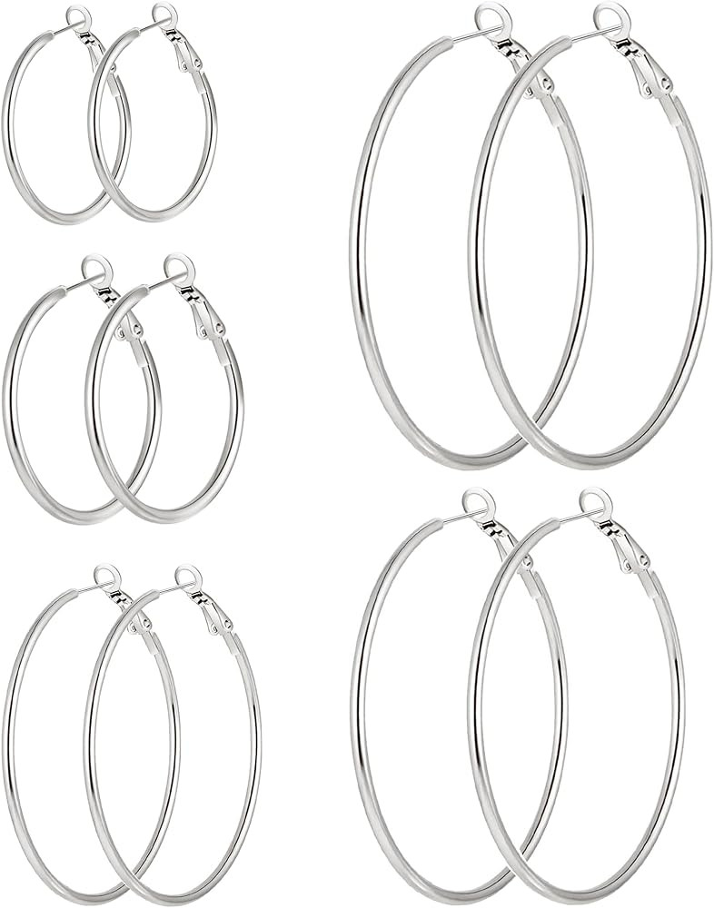 Geveay 5Pairs Silver Hoop Earrings for Women Hypoallergenic Stainless Steel Silver Hoops Earrings... | Amazon (CA)