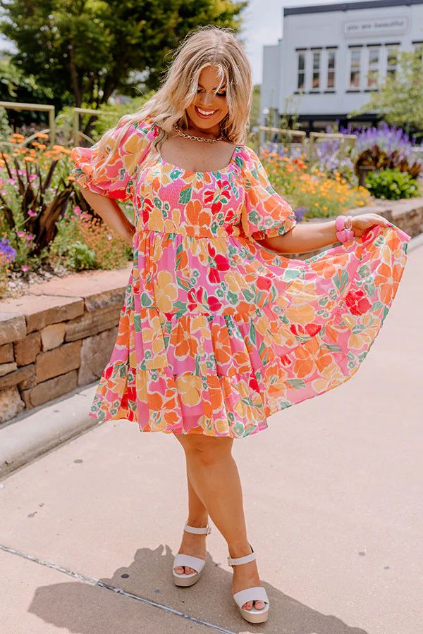 Jetsetting Joy Smocked Floral Dress Curves | Impressions Online Boutique