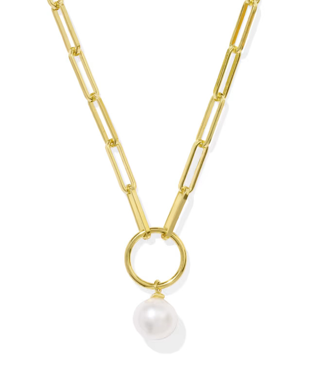 Jessica 18k Gold Vermeil Paperclip Necklace in Freshwater Cultured Pearl | Kendra Scott