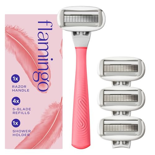 Flamingo Shaving Razor Set for Women - Original Razor Handle, 4 Blade Refills, and Shower Holder - Pink | Amazon (US)