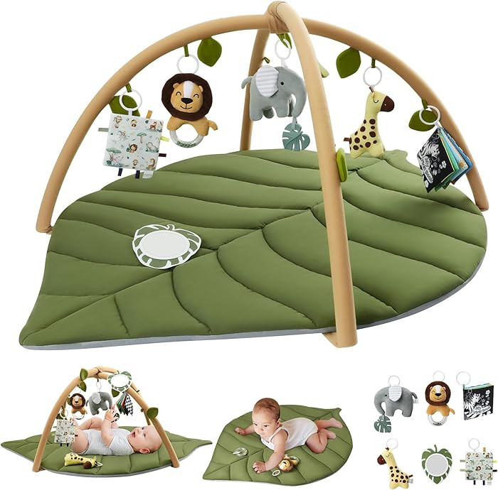 Blissful Diary Baby Play Gym & Activity Mat, Oversize Leaf Shaped Baby Play Mat w 6 Detachable To... | Amazon (US)