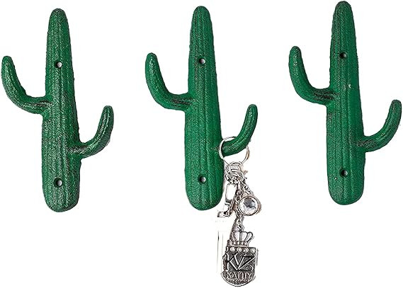 Set of 3 - Cast Iron Cactus Double Wall Hooks/Hangers - Decorative Wall Mounted Hooks for Coats, ... | Amazon (US)