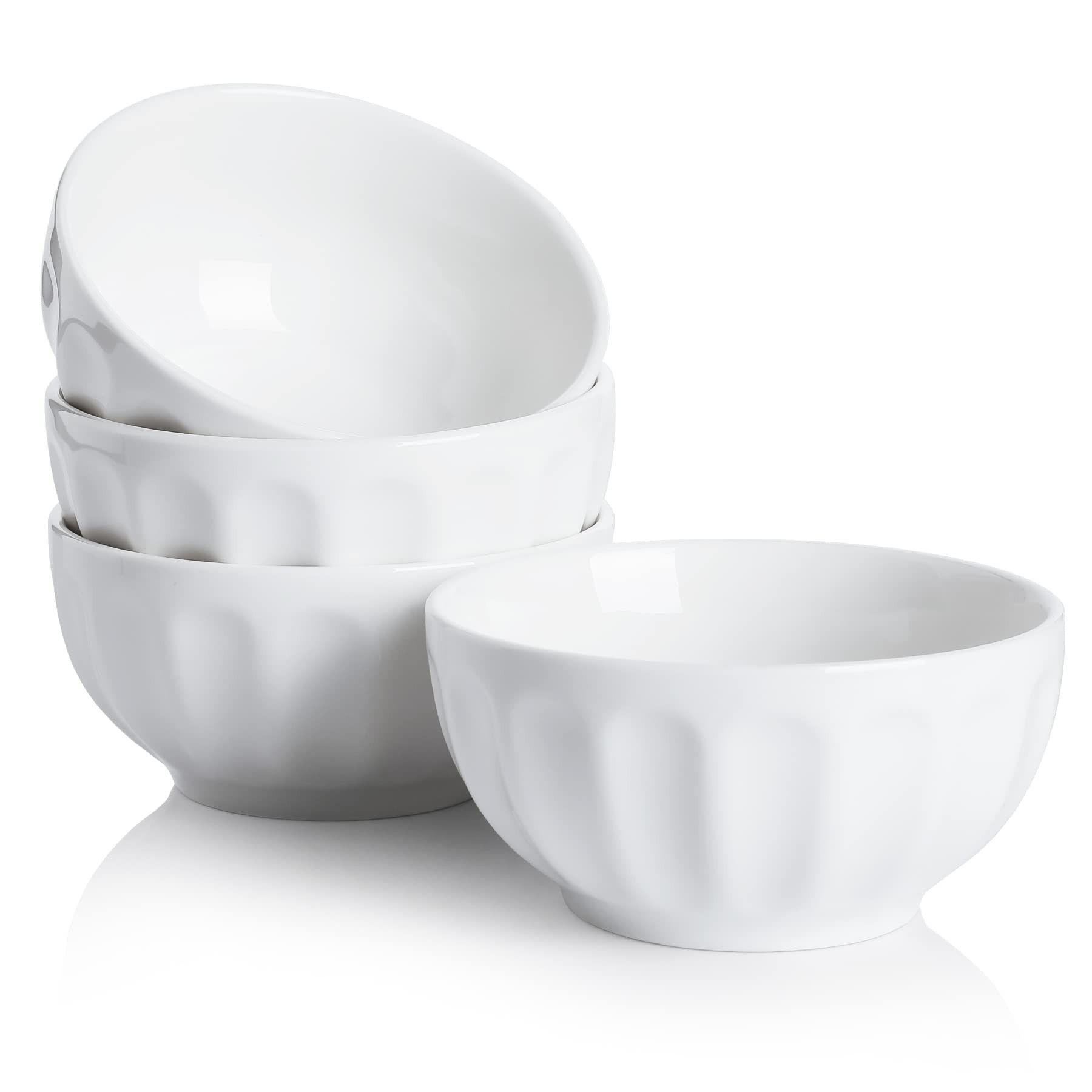 Sweese 106.401 Porcelain Fluted Bowls - 26 Ounce for Cereal, Soup and Fruit - Set of 4, White | Amazon (US)