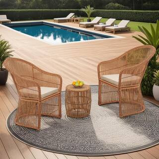 Maypex Natural 3-Piece Wicker Outdoor Patio Conversation Set with Beige Cushions H4300275-NT - Th... | The Home Depot