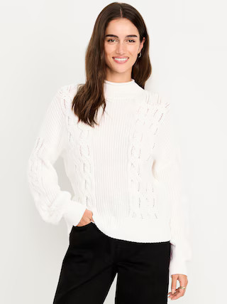 Seaside Cotton Roll-Neck Cable-Knit Sweater | Old Navy (US)
