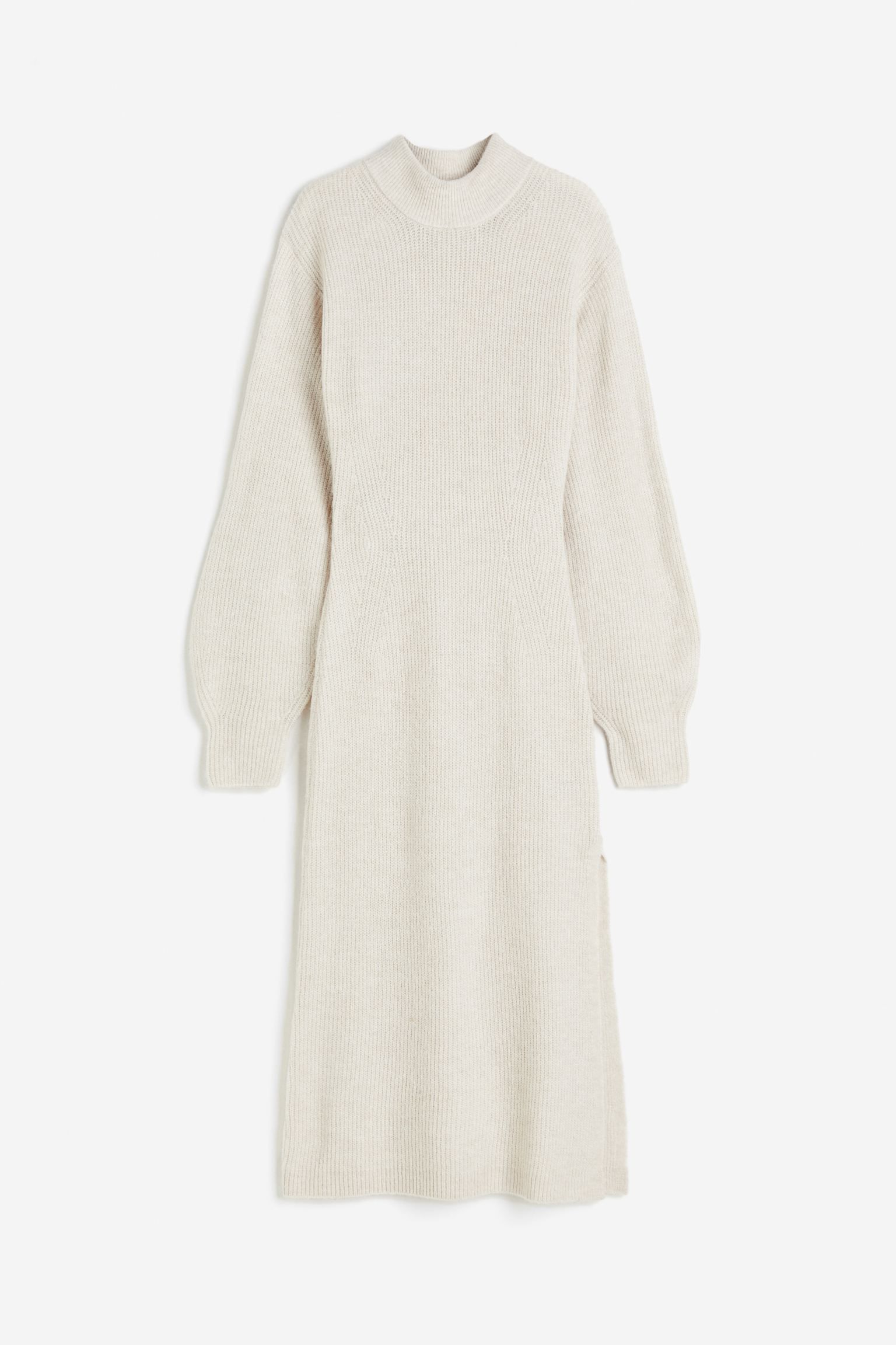 Balloon-sleeved Knit Dress - Light taupe - Ladies | H&M US | H&M (US + CA)