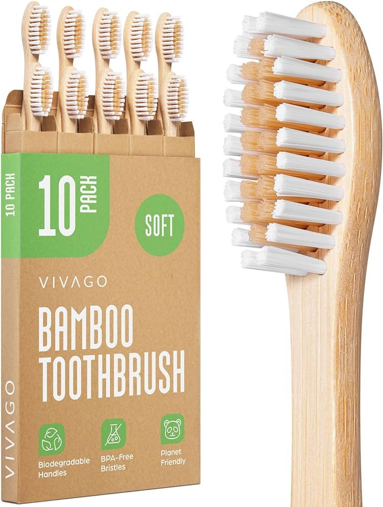 Biodegradable Bamboo Toothbrushes 10 Pack - BPA Free Soft Bristles Toothbrushes, Eco-Friendly, Co... | Amazon (US)