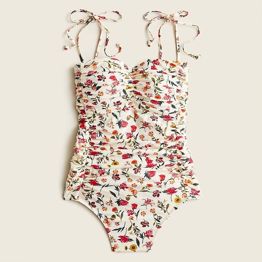 J.Crew: Tie-shoulder Ruched One-piece In Vintage Floral For Women | J.Crew US