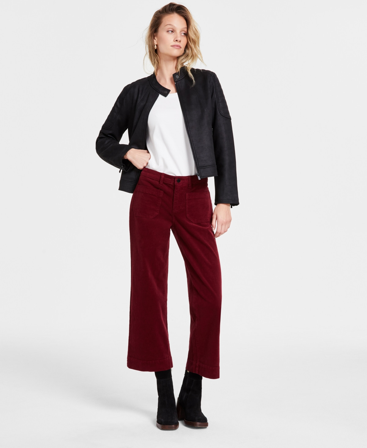 Liverpool Los Angeles Women's Mid-Rise Crop Wide-Leg Corduroy Pants - Ruby | Macy's