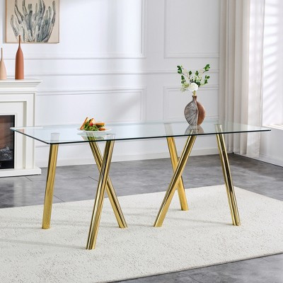 71-Inch Tempered Glass Dining Table with Sturdy Metal Legs, Impact and Heat Resistant for Family Dining | Target