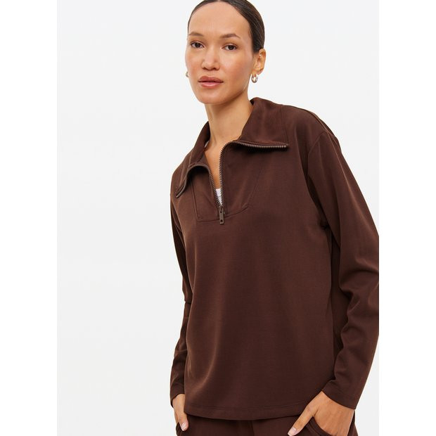 Brown Quarter Zip Sweatshirt XL | Tu Clothing