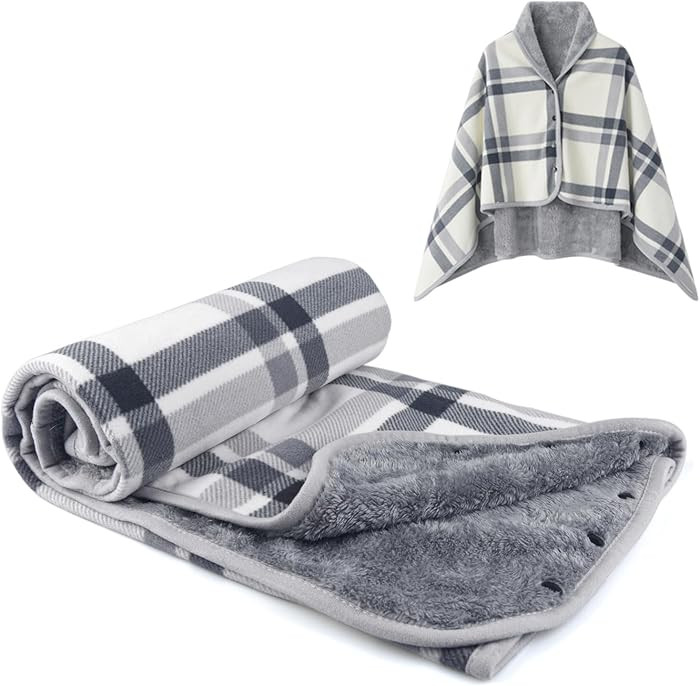 forestfish Fleece Wearable Blanket, Plaid Lap Blanket Comfy Poncho Throw with Buttons for Bed Sof... | Amazon (US)
