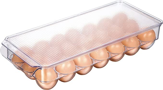 JINAMART Stackable Plastic Egg Holder for Refrigerator, Fridge Fresh Eggs Organizer Tray with Lid... | Amazon (US)