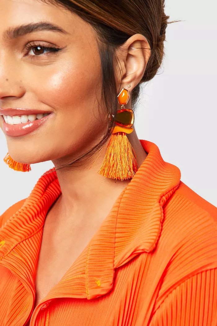 Statement Gem Tassel Earring | Boohoo.com (US & CA)