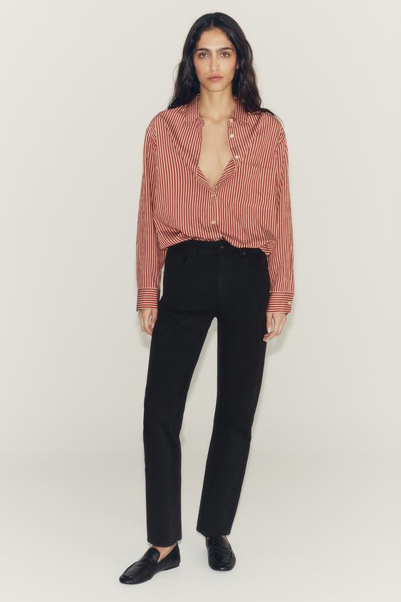 Zara - Zw Collection Striped Pocket Shirt - Ecru / Red - M - Woman | Zara US