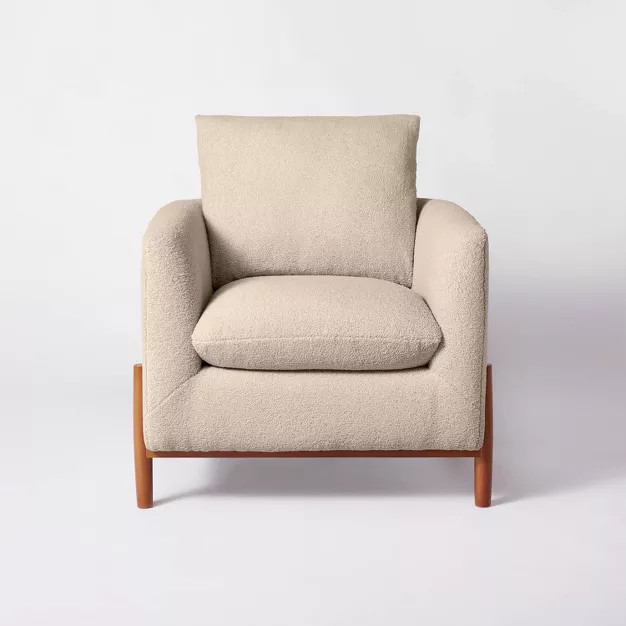 Elroy Accent Chair with Wood Legs Tan Boucle - Threshold™ designed with Studio McGee | Target