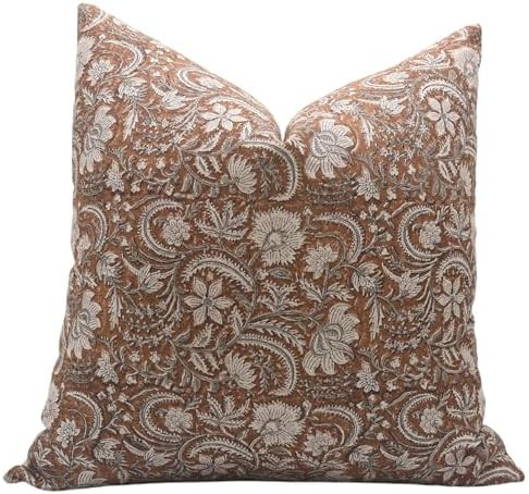 Pillow Cover 20x20 Cushion Covers – Hand Block Print Floral Pillowcase Thick Linen Decorative A... | Amazon (US)