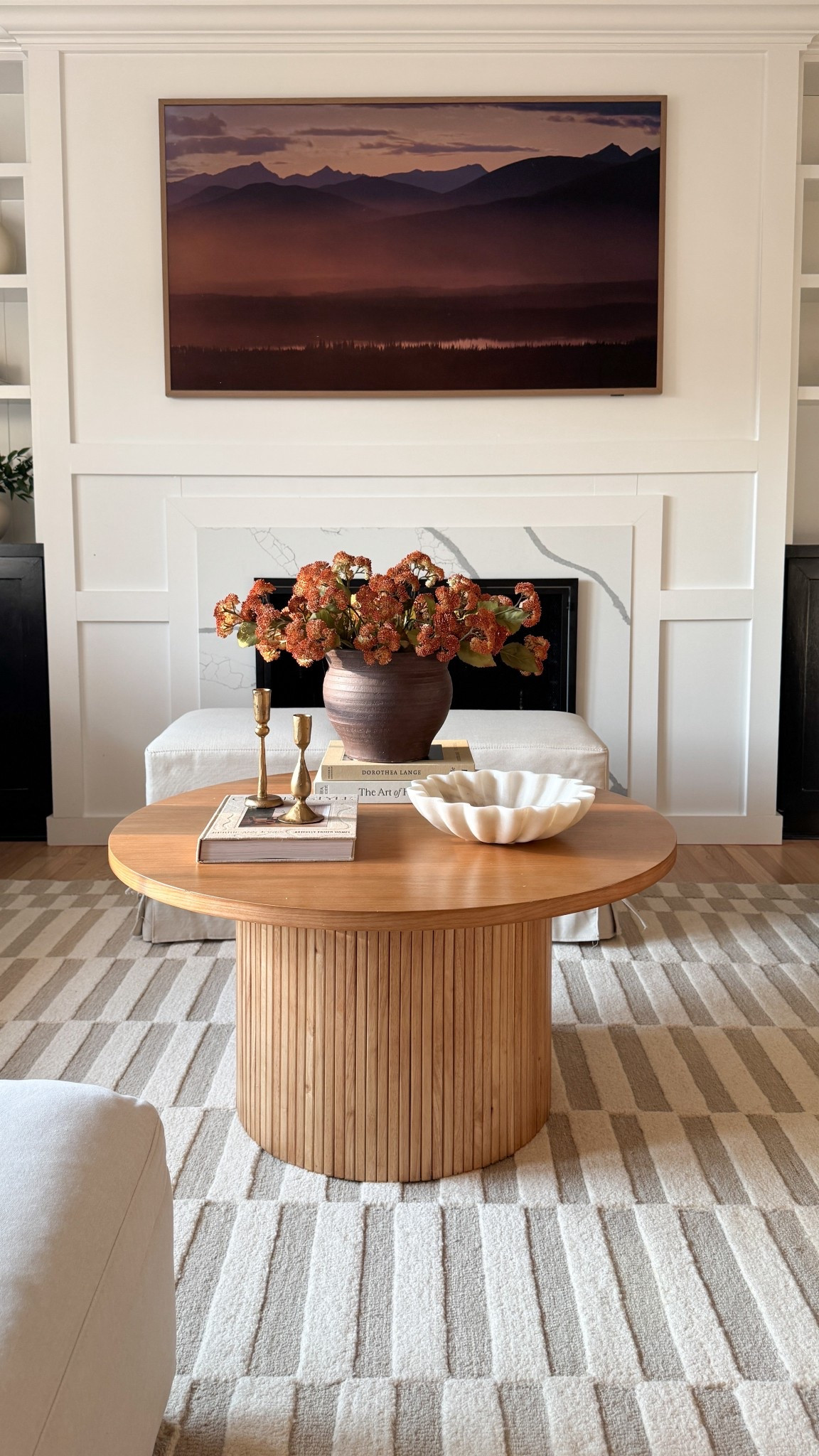 Simple fall coffee table decor 🍂

#fluted coffee table #target fall #hearth and hand # fall stems #amazon home #books #wayfair coffee table 