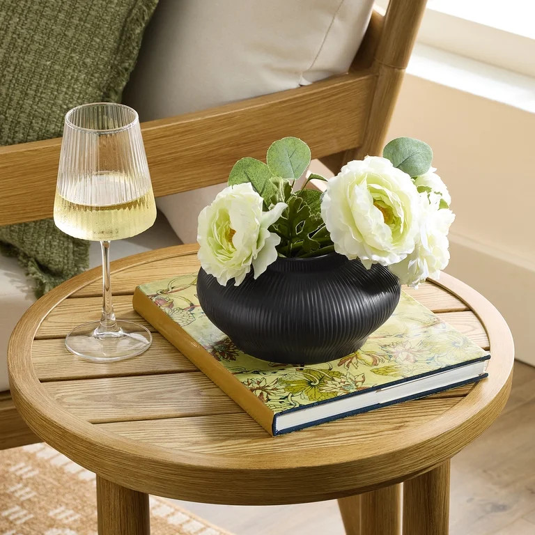 Better Homes & Gardens Soft Curve Black Ribbed Ceramic Decorative Vase, 4" | Walmart (US)