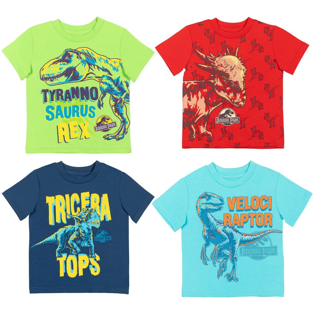 Jurassic World Dinosaur 4 Pack Graphic T-Shirts Red/Green/Blue | Target