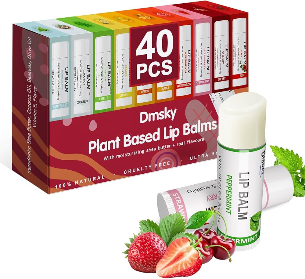 40 Pack Lip Balm Bulk, Fruit Lip Balm Variety Pack, Natural Moisturizing Balms for Dry Cracked Li... | Amazon (US)