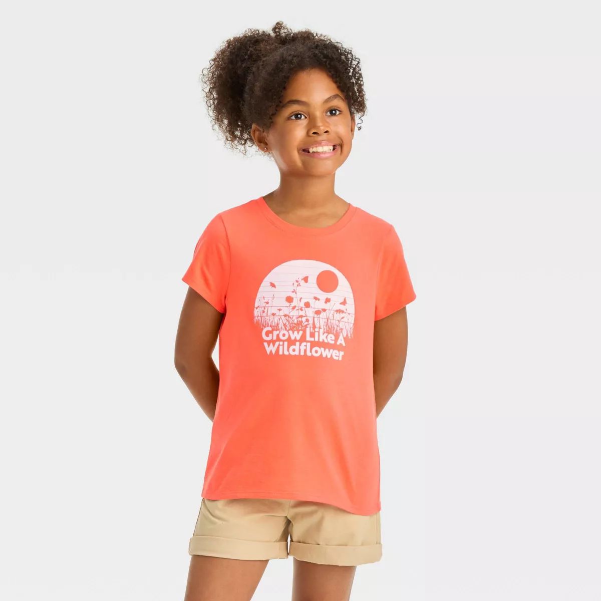 Girls' Short Sleeve 'Grow Like a Wildflower' Graphic T-Shirt - Cat & Jack™ Coral Orange | Target