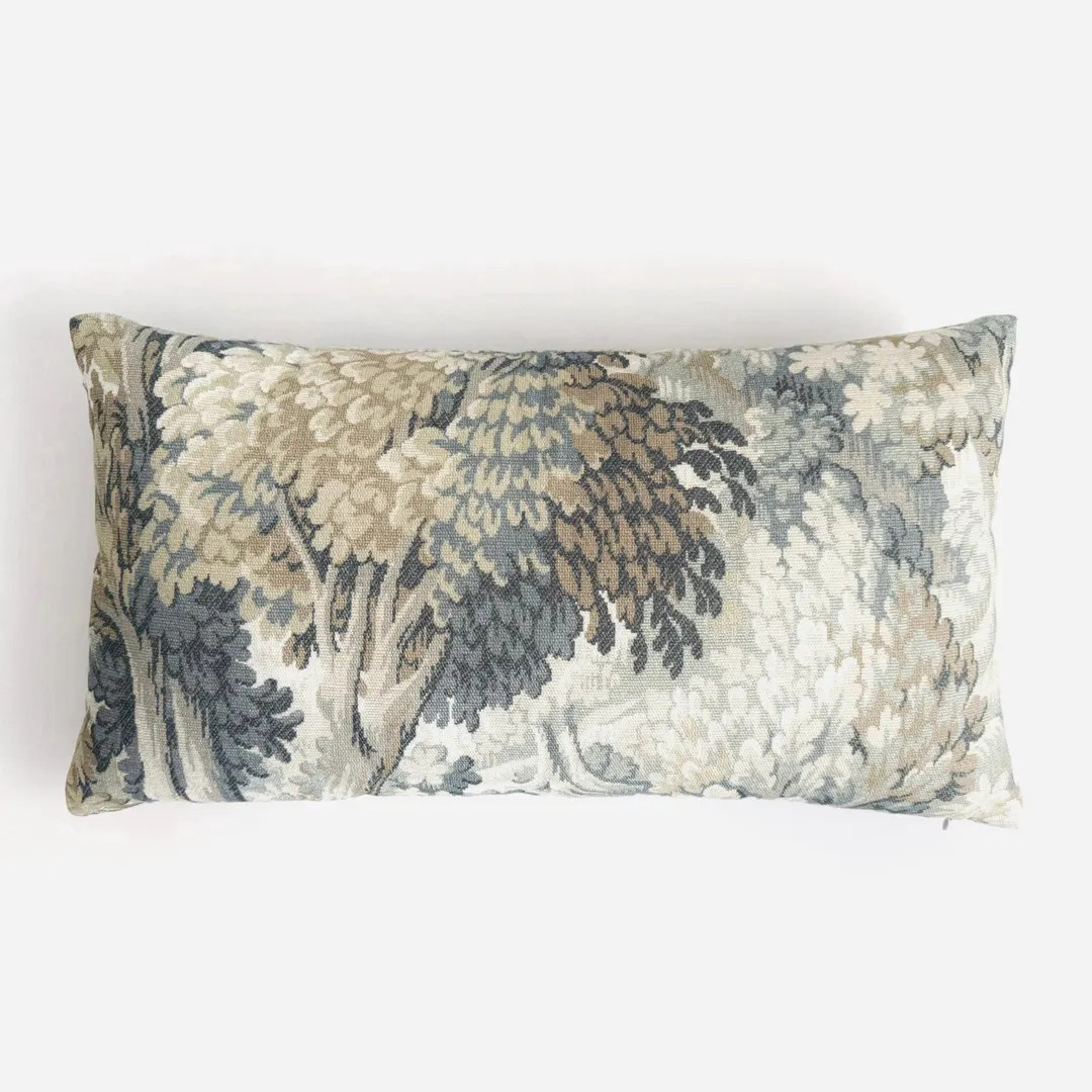 Long Lumbar Patterned Throw Pillow Cover for Bed Slate Blue Ivory Tan Home Decor Gift for Mom Cot... | Etsy (US)