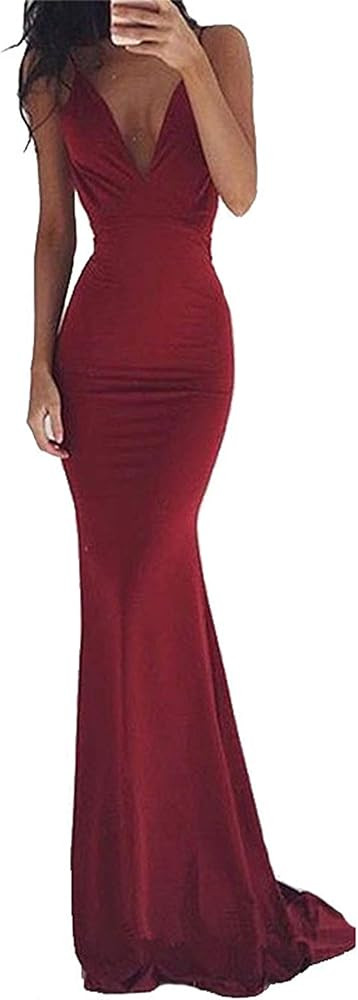 Andongnywell Women Sexy Spaghetti Strap Mermaid Evening Maxi Dress V Neck Long Formal Evening Gow... | Amazon (US)