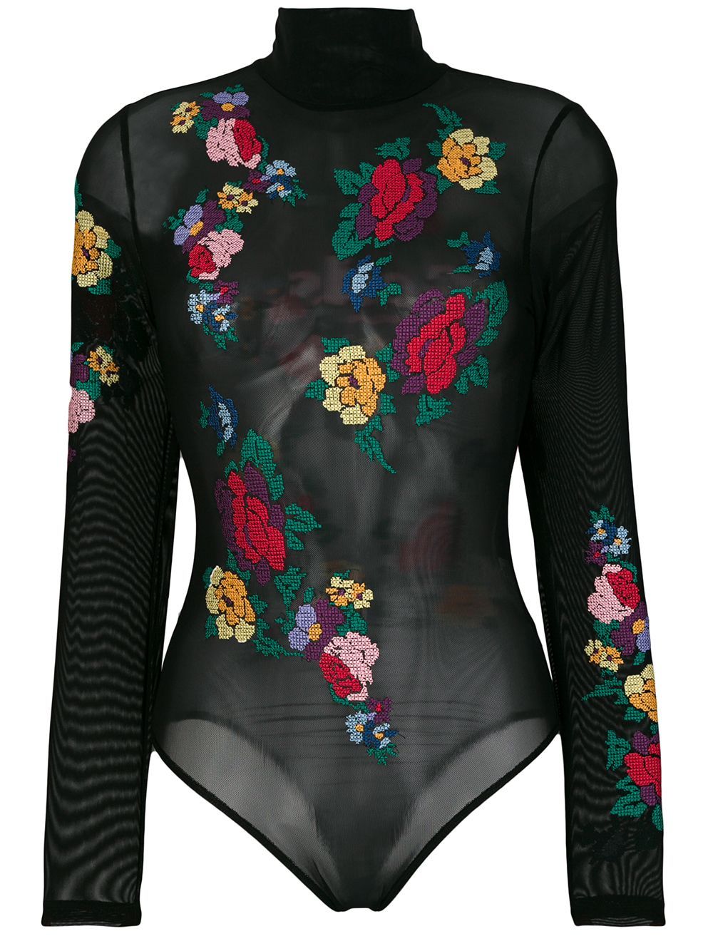 Gcds sheer needlepoint floral bodysuit - Black | FarFetch US