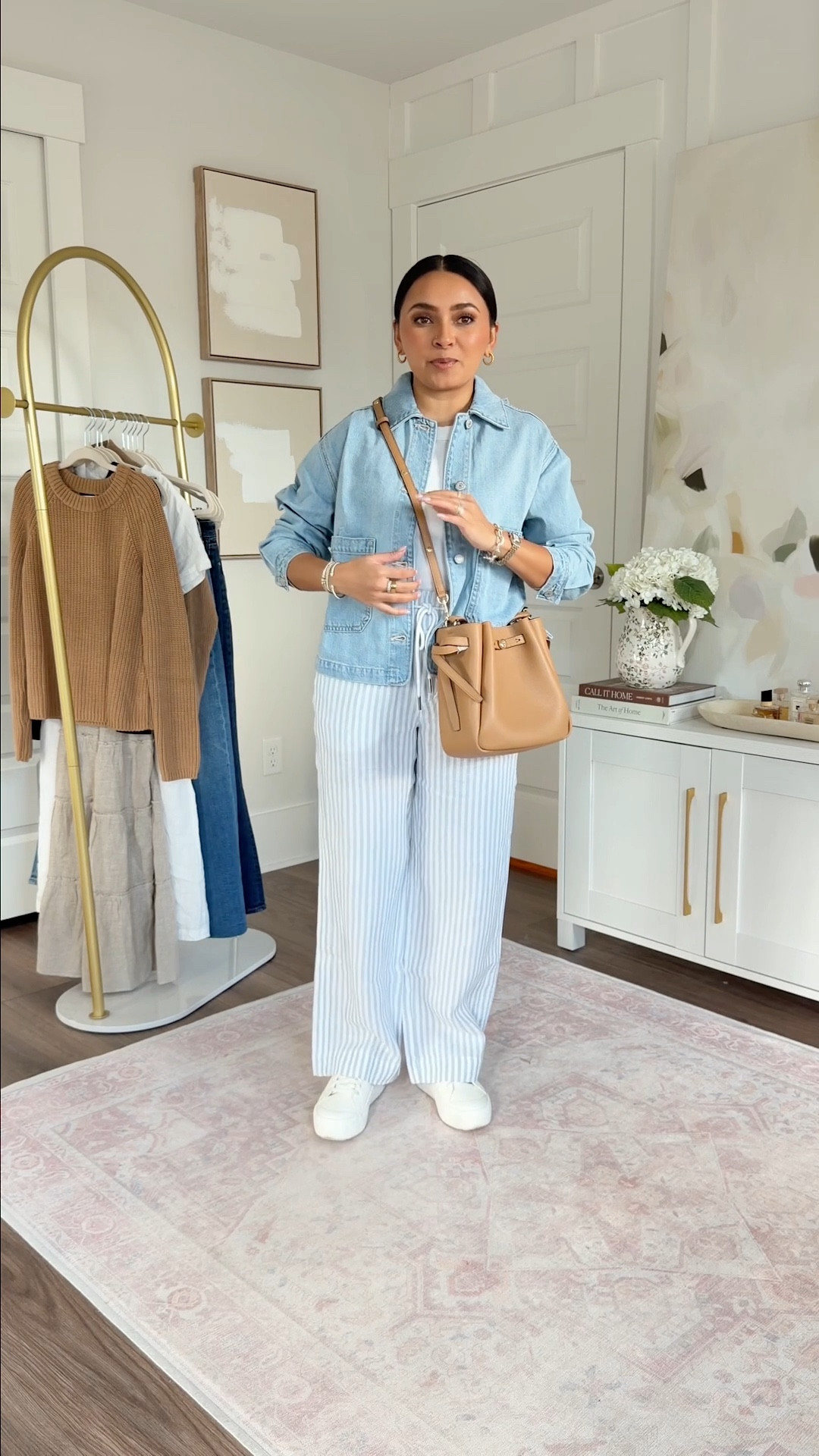 Outfits with sneakers for Travel
For reference: I’m 5’0, petite, 32b bra size, and 2/26 in bottoms, pear shaped. 
*Everything I share is unaltered! TTS means true to size. Between size 5-6.5 in shoes

Light wash denim jacket size xs petite TTS
Blue stripe linen pants size xs 28” inseam TTS

Europe outfits
Paris style
London looks
Spring outfits 2026
Spring dresses
Business casual workwear


#LTKPetite #LTKTravel #LTKSpringSale

#LTKgrwm #LTKPetite