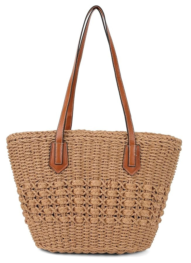 Women's Straw Shoulder Bag Large Rattan Woven Totes Summer Travel Beach Handbag Handmade Top Hand... | Amazon (US)