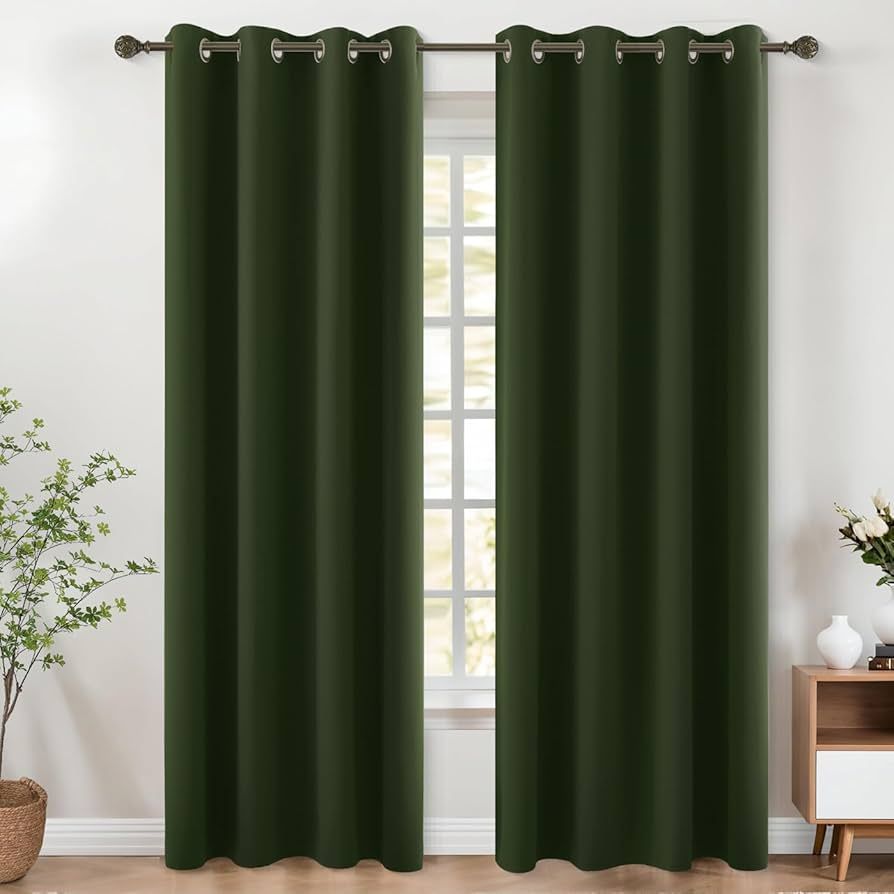 KOUFALL Olive Green Blackout Curtains 52 by 90 Inches Long for Living Room Bedroom | Amazon (US)