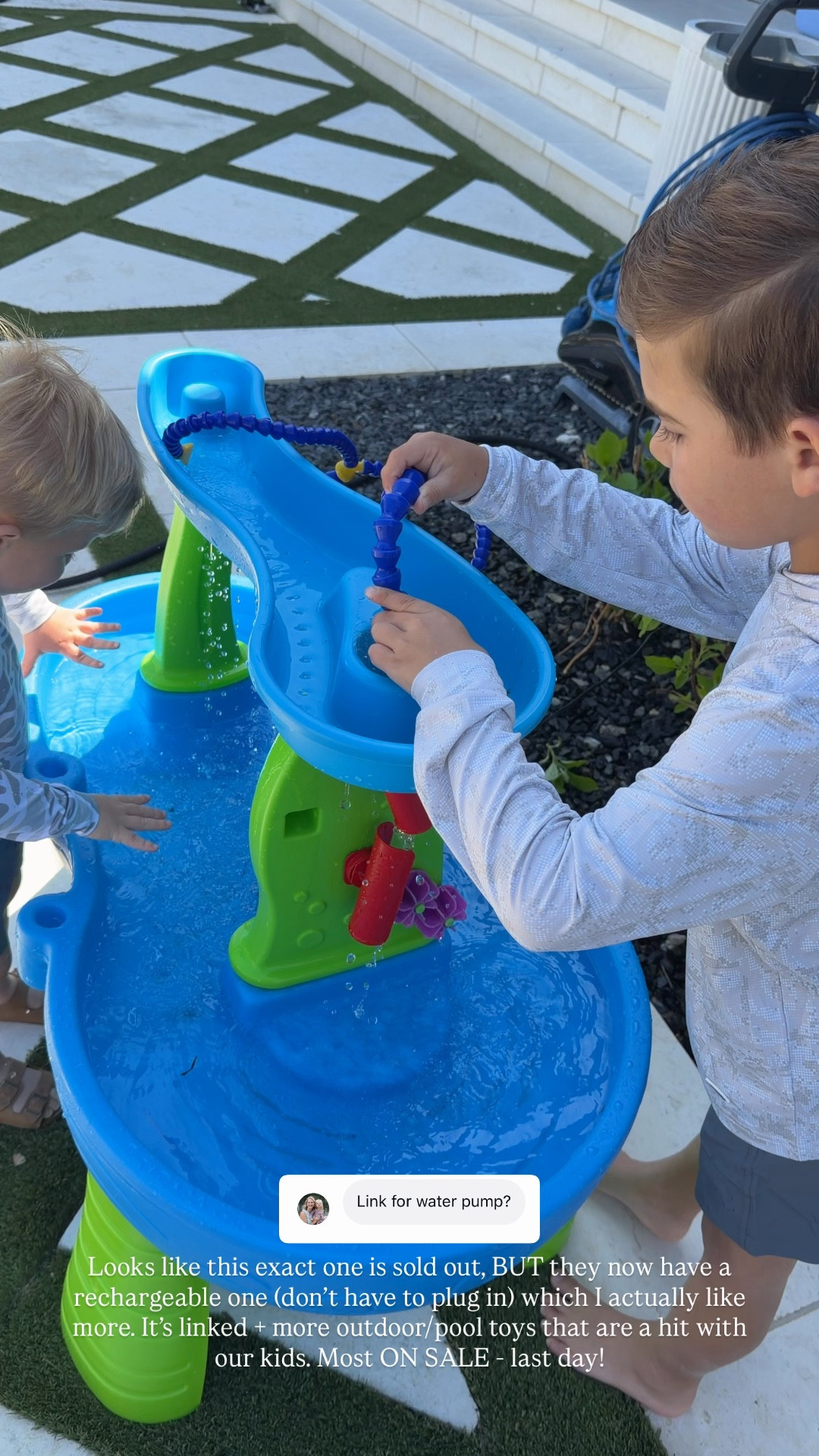 Sharing some of our top outdoor toys for the boys including this water table + pump. Our exact pump is sold out, but there is an updated rechargeable one that is now available - I think this was more anyways because no cord required!! 

Kids outdoor toys, Easter basket ideas, pool toys 



#LTKKids #LTKSaleAlert #LTKHome