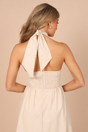Cora Criss-Cross Neck Linen Maxi Dress - Oatmeal | Petal & Pup (US)
