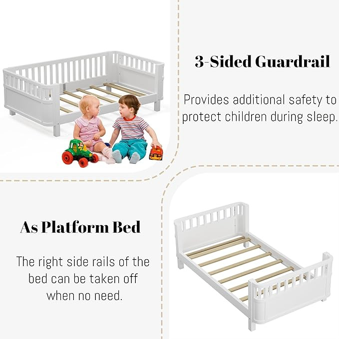 Twin Size Montessori Bed with Guardrails, Wood Kids Bed Frame with Slats Support, Low to Ground M... | Amazon (US)