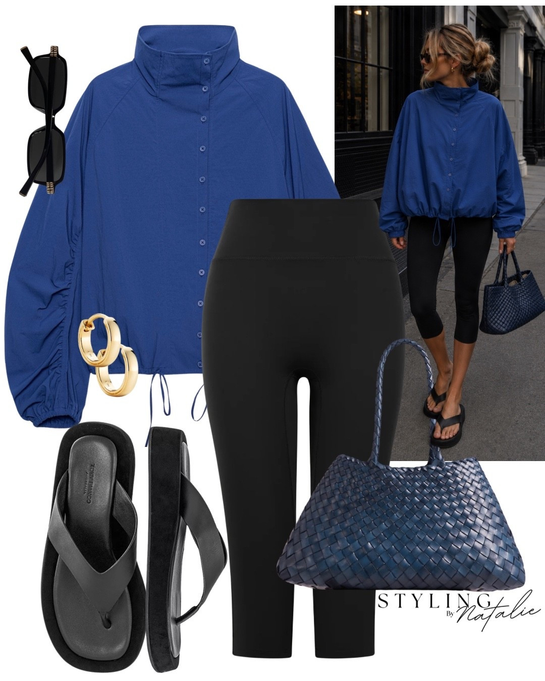Cobalt blue bomber jacket, carpi pants, blue woven tote bag, chunky thong sandals and Miu Miu sunglasses.
Capri leggings, Toby Bianco sandals, Zara, autumn, fall jacket, Transitional outfit , fall look @Zara

#LTKuk #LTKautumn #LTKFashionMonth