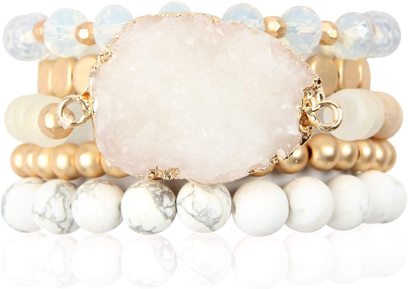 RIAH FASHION Bohemian Acrylic Druzy Multi-Layer Bead Statement Bracelet - Versatile Faux Stone Pe... | Amazon (US)