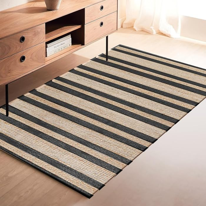 Area Rug Farmhouse 3x5 Feet - Hand Woven Jute Cotton Rug Bohemian Rustic Vintage - Non Slip Floor... | Amazon (US)